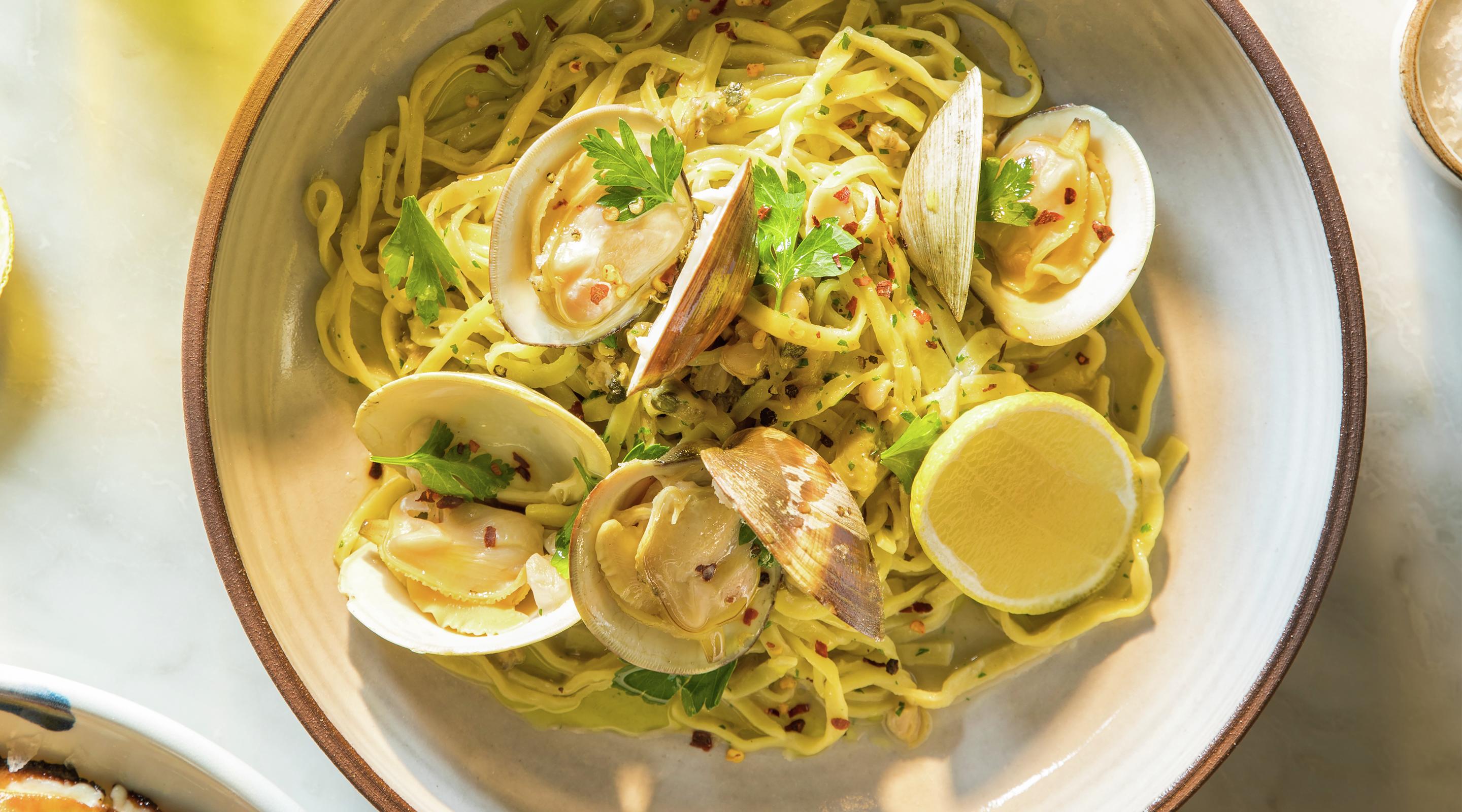 A linguine and clams dish at Osteria Costa